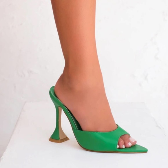billini zabrina green glam pointed toe slip on mule high heel shoes size 8 new - Picture 1 of 10